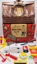 Vintage 1960s Hasbro Junior Doctor Kit No. 1366 Brown Alligator Bag Original Box