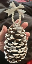 Handmade Silver Frosted Vintage Bead Pine Cone Ornament