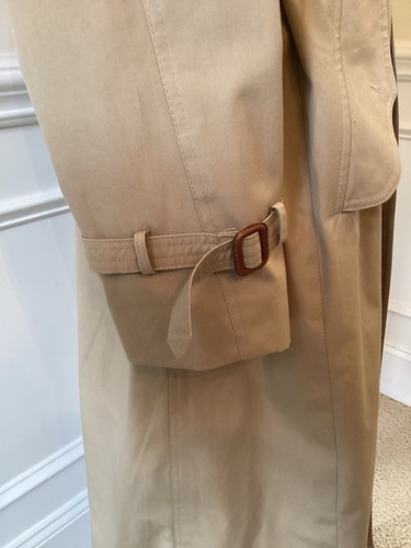 UNBRAND MEN SZ 38 TRENCHCOAT BEIGE W/ Plaid Lining Belt Open Pleat. Cotton BL - Picture 4 of 13