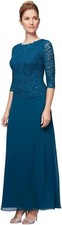 Alex Evenings Womens Long Mock Dress Full Skirt Petite Regular Sizes 14 Peacock