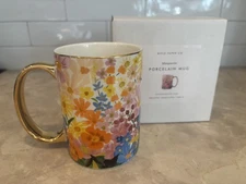 Anthropologie Marguerite Flowers Gold Foil Handle Coffee Mug Rifle Paper Co NIB