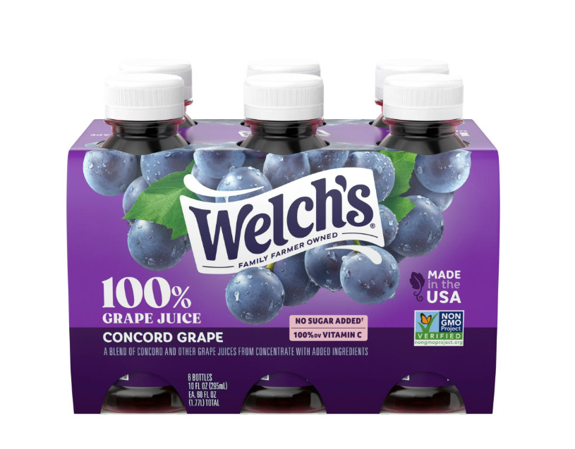 Pack of 6 Welch&rsquo;s 100% Concord Grape Juice, 10 fl oz Porta