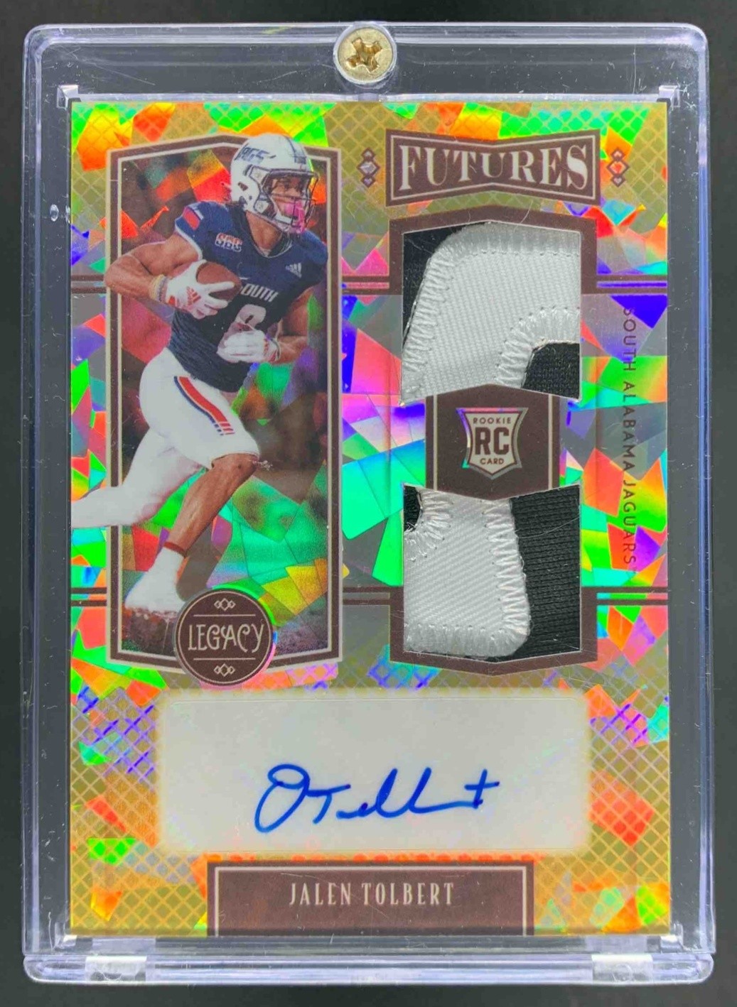 Jalen Tolbert Panini Legacy Futures Dual Patch Autograph #FDJT Yellow Diamond