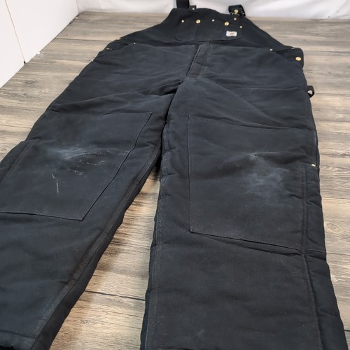 Carhartt Men's Duck Canvas Overall Bibs Lined RO3 Black Size 50X32 Workwear EUC - Picture 9 of 16