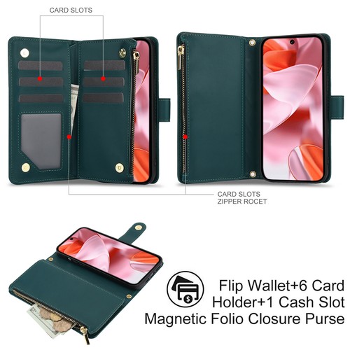 For Google Pixel 9A/9Pro XL/9Pro/9/8/7 PU Leather Flip Stand Zipper Wallet Case - Picture 47 of 89