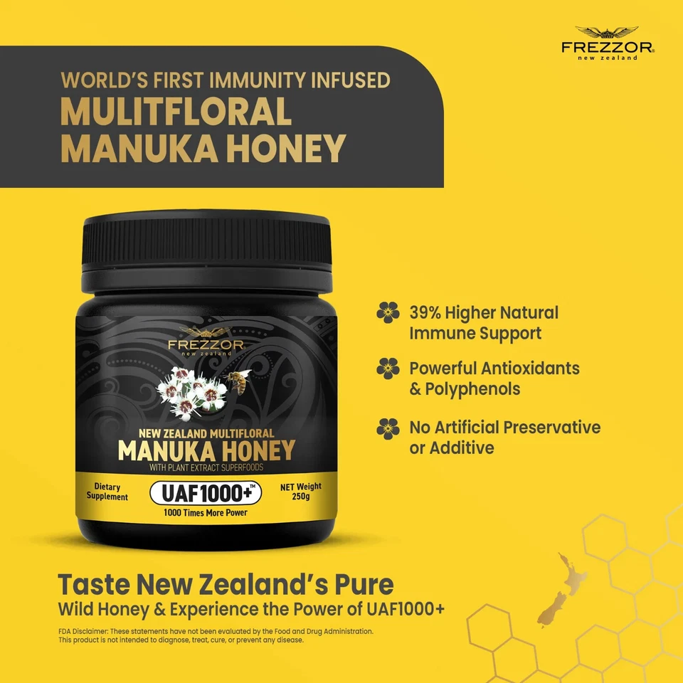 FREZZOR NEW ZEALAND MULTIFLORAL MANUKA HONEY UAF1000+, Cold & Flu Symptom Relief - Image 3 of 4