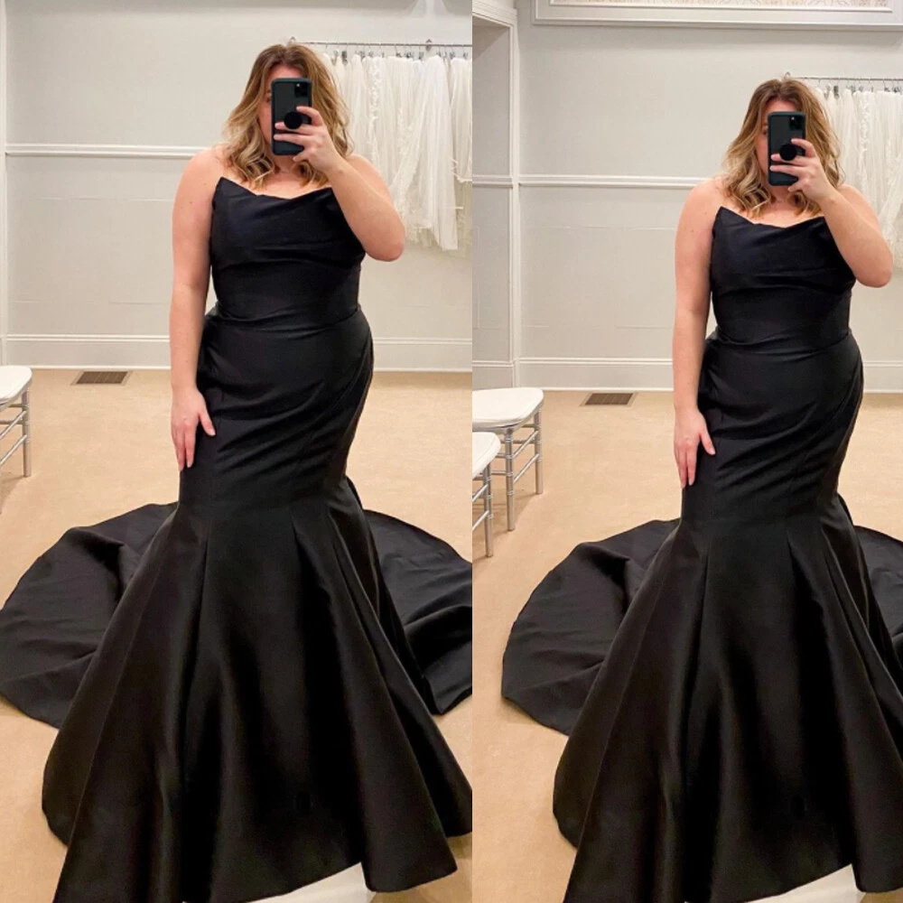 Vestidos de Boda Sat n Negro Talla Grande Sirena Sin tirantes con