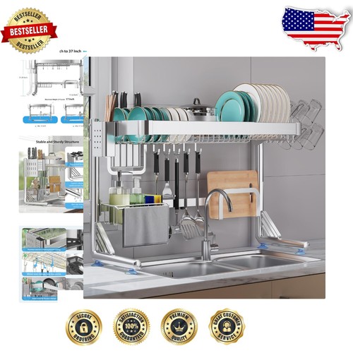 Multifunctional 2 Tier Over Sink Dish Drainer, Heavy-Duty Stainless Steel Design