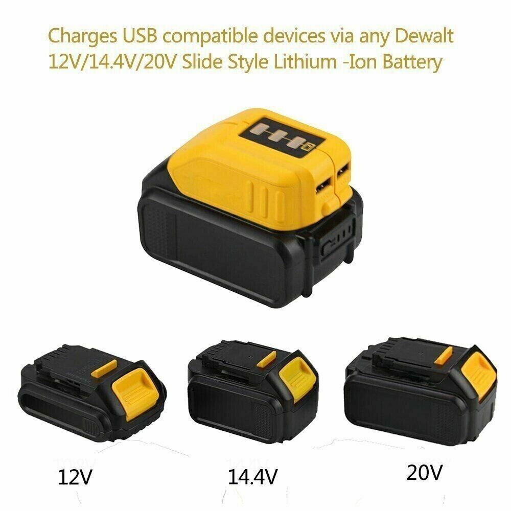 DCB090 Dual USB Charger Adapter For DeWalt 12V-20V Li-ion Battey Power Source