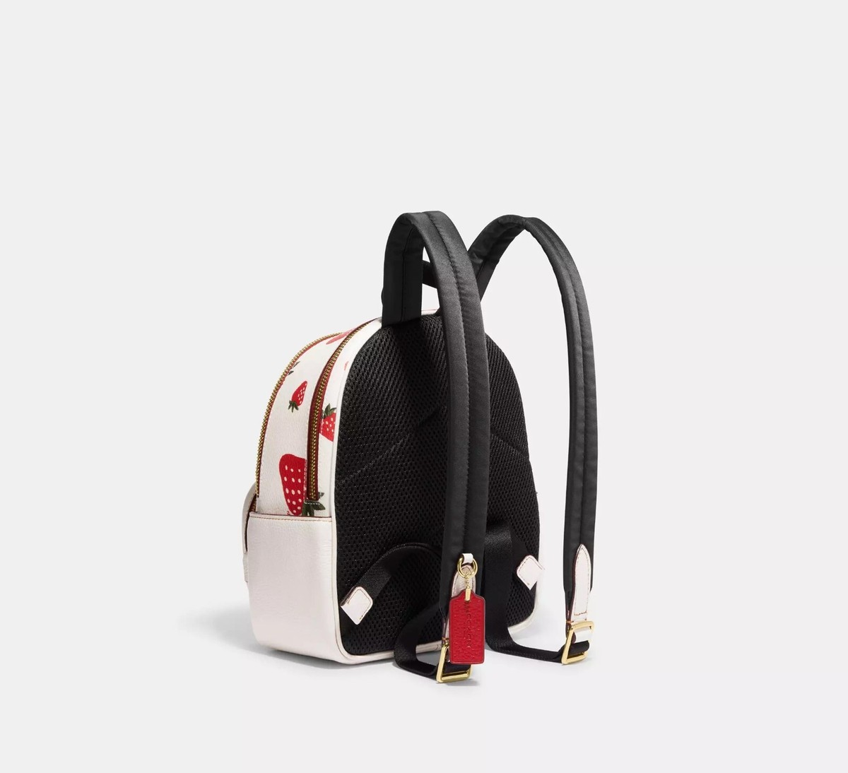 Coach Mini Court Backpack With Wild Strawberry Print Chalk
