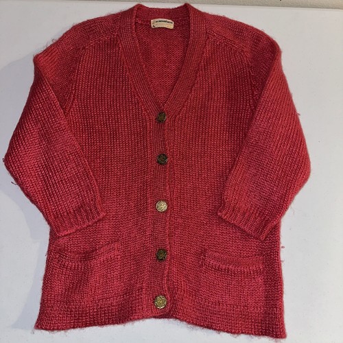 Vintage 1960s 100% Mohair Cardigan Sweater Pinkish Red Approx Sz Medium Shaggy - Picture 7 of 15