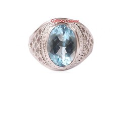 Natural Blue topaz Gemstone with 925 Sterling Silver Ring For Men's C12R