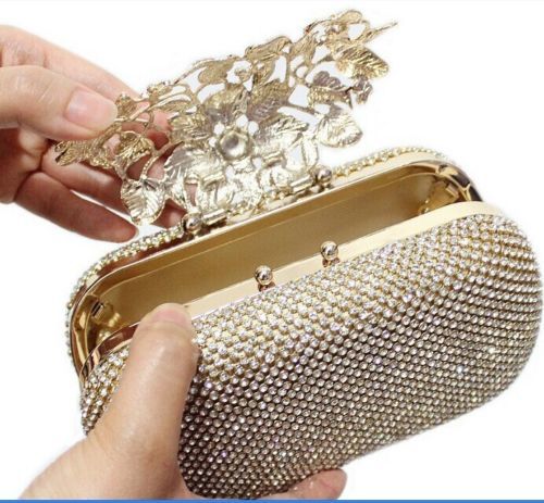 Unique Clasp Bling Diamante Crystal Diamond Evening bag Clutch Purse Party Prom - Picture 2 of 16