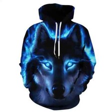 Hot BLUE WOLF Hooded 3D Print Fashion Hoodie Sweater Pullover Top