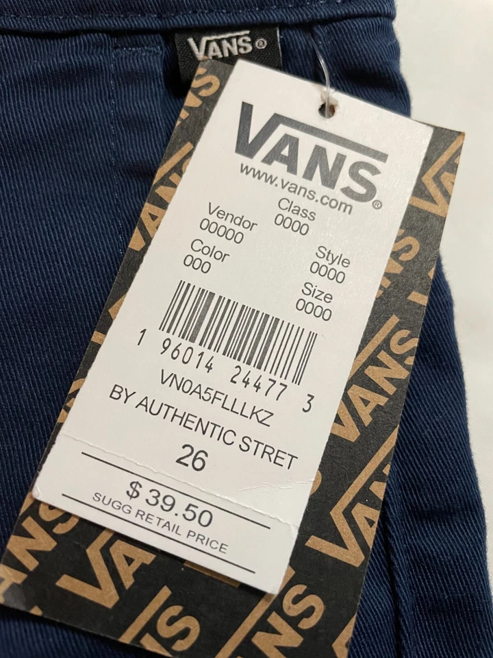 Shorts chino VANS Off the Wall meninos jovens 26 polegadas cintura sarja rua azul escuro - Imagem 2 de 4