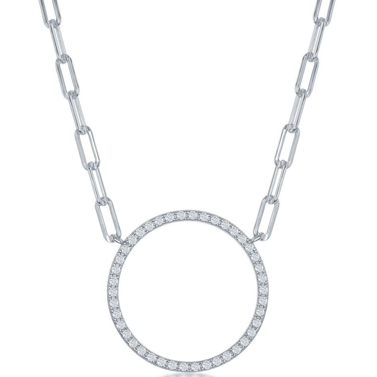 Классическое женское ожерелье из стерлингового серебра с кубическим цирконием Круг жизни Скрепка для бумаг