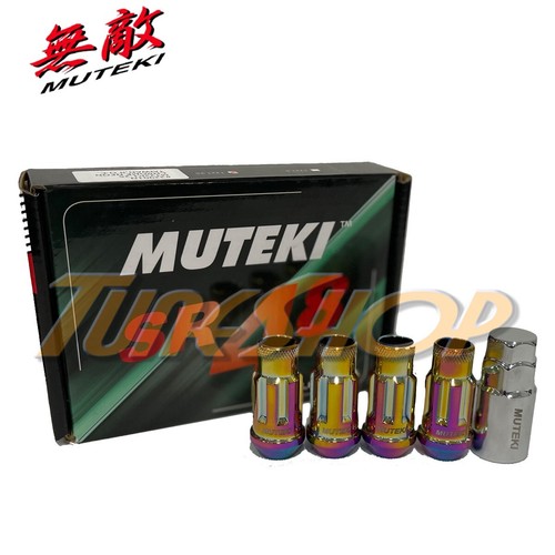 Muteki SR48 Open End Locking Lug Nuts Set – 4 Wheels, 12x1.5, Burned Blue Neon Chrome Finish