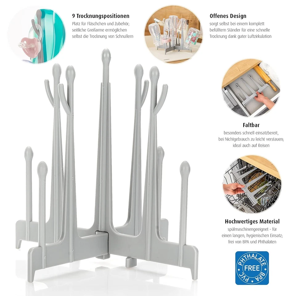 Estante de secado de biberón con 9 posiciones de secado, plegable para viaje Foto 4 de 4