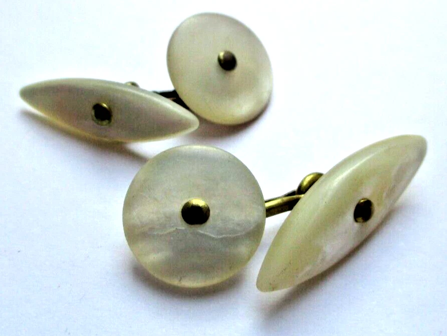 Boutons De Manchette Nacre Vintage, Années 1920, Très élégants