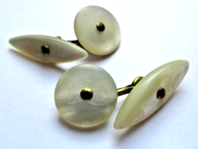 Boutons De Manchette Anciens Plaqué Or Avec Nacre Véritable - Bijou Vintage Rare