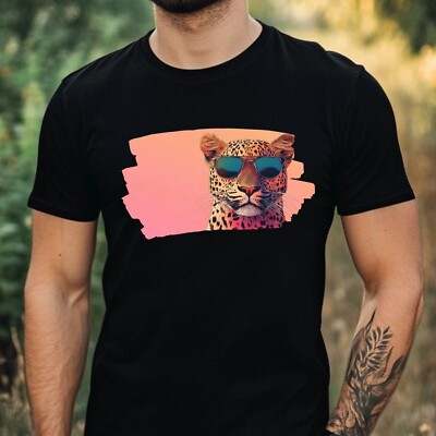 Mens Leopard Sunglasses Cotton T-Shirt Size XS to 5XL