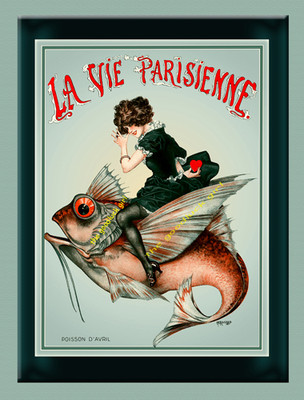 1921 POISSON D'AVRIL FLYING FISH & FLAPPER 8X10 Vtg La Vie Parisienne Art print