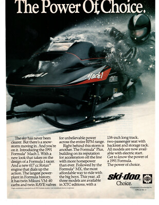 1991 Ski-Doo Formula Mach 1 Snowmobile Machine 617 Rotax Engine 1990 Print Ad 
