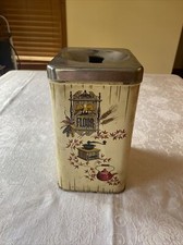 Vintage CHEINCO Metal FLOUR Tin Canister with Original Lid Made In USA