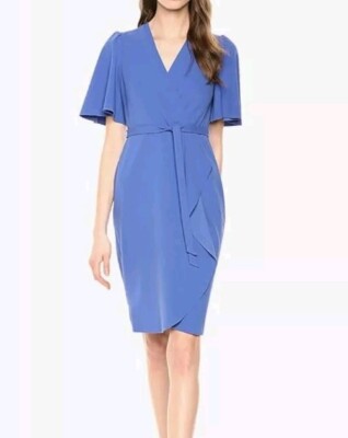 Donna Morgan Women's Women's Size 4 Blue Crepe Faux Wrap Dress New with Tags 
