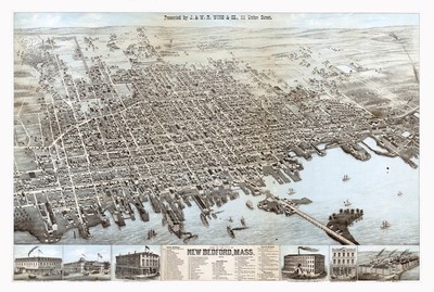 Historic Panoramic View - New Bedford Massachusetts - Wing 1876 - 34.29 x 23