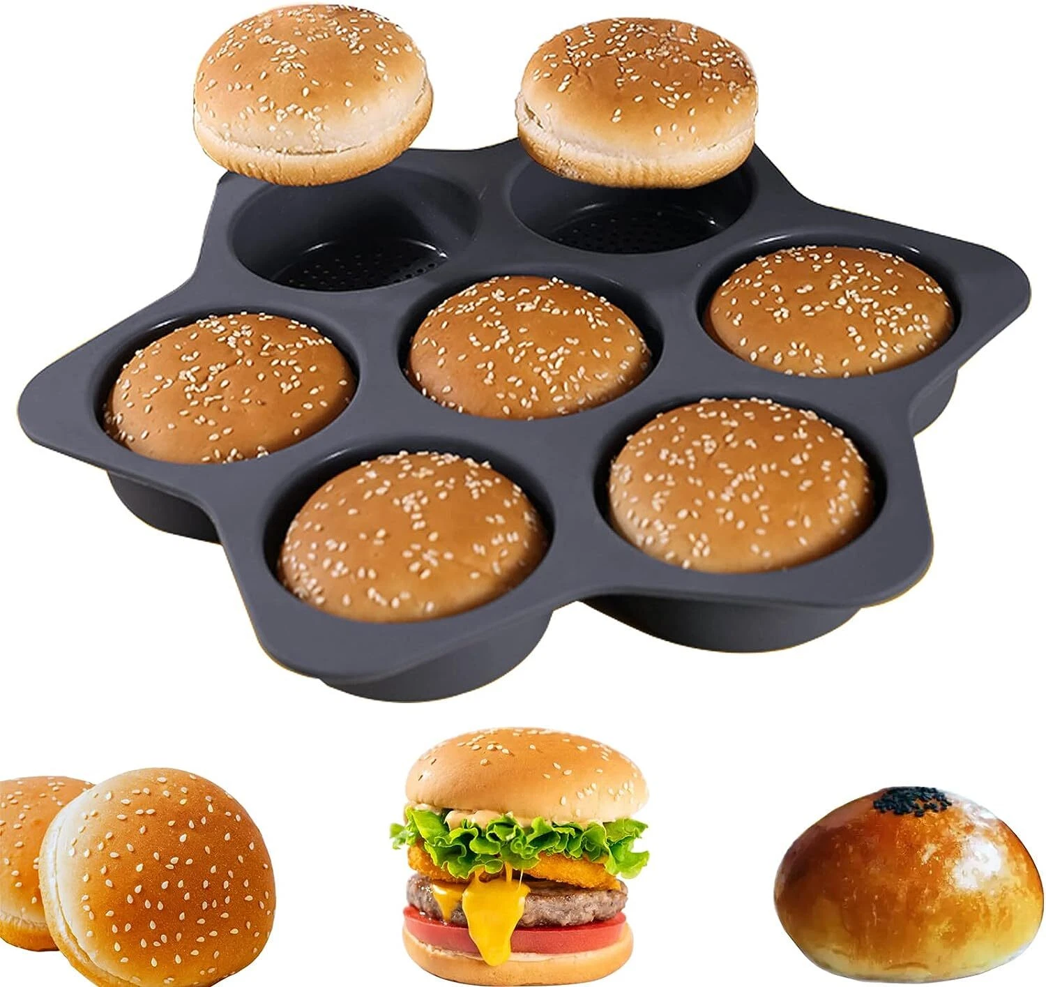 Silicone Hamburger Bun Mold, Cavity Loaf Pan, Non Stick, Baking Pannon-Stick Pan