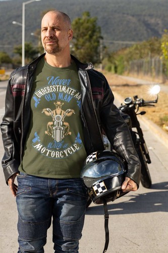 Never Underestimate An Old Guy On a Motorcycle Biker T Shirt Dad Funny Gift Idea - Picture 7 of 10