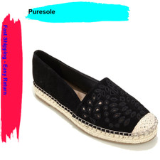 PureSole Women's Rebecca Eyelet Espadrille Flat in Black, Sz 6.5 M