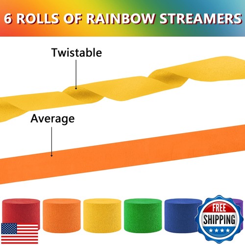Oun Nana Crepe Paper Streamers 6 Rolls Rainbow Streamers 2.2 Inches 738 Feet, - Picture 2 of 5