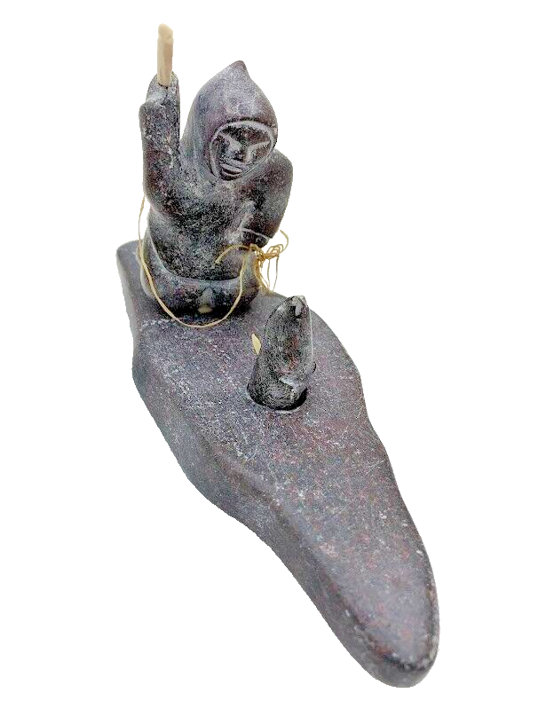 Inuit Eskimo Seal Hunter Repulse Bay 1975 Salina Canadian Sculpture Certified