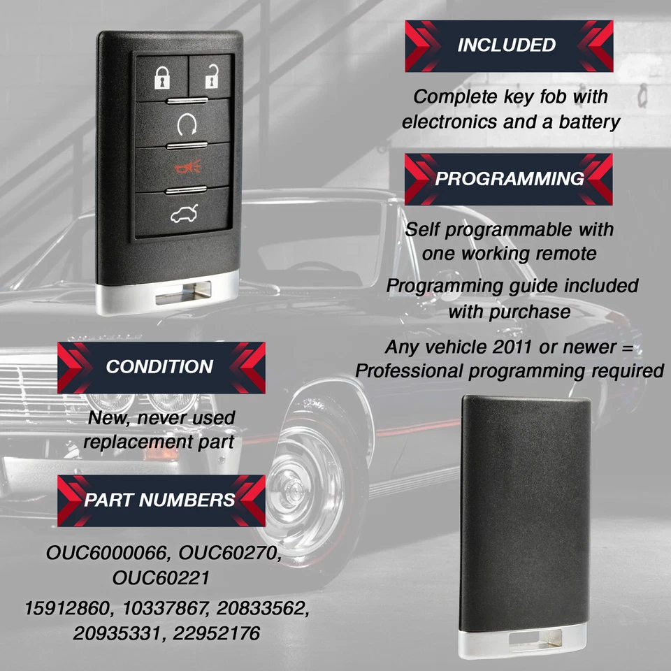 For 2008 2009 Cadillac CTS SRX STS DTS Keyless Entry Prox Remote Car Key Fob Foto 4 de 4