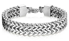 Double Row Stainless Steel Men 12mm Cuban Link Bracelet Biker Bracelets