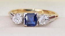 14ct Gold Diamond Trilogy Ring 0.5ct Diamond 0.34ct Blue Sapphire 14 Carat 14K