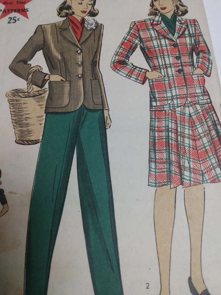 Skirt Slacks Jacket 14 Hollywood 1252 Sewing Pattern 40s Four Star Career Pants - Image 2 of 4