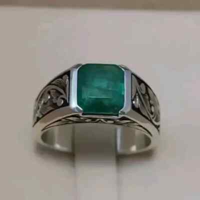 Natural Emerald Ring, Emerald Cut Emerald Ring For Men , 925 Sterling Silver Zam