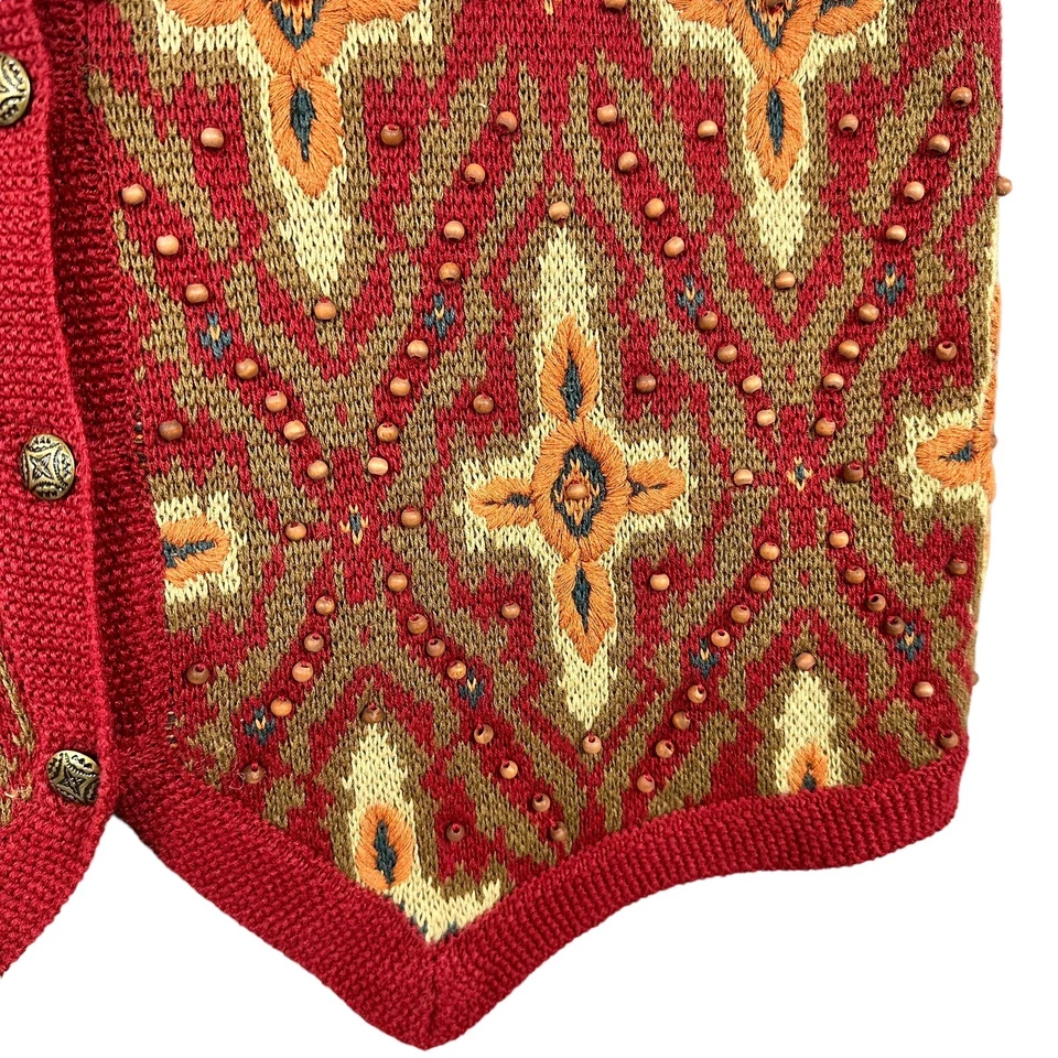 Cambridge Dry Goods Womens L Wood Beads Button Knit Vest Aztec Southwestern Boho - Image 4 of 4