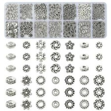 420pcs Antique Silver Spacer Beads,Tibetan Round Flower Beads for Jewelry Making