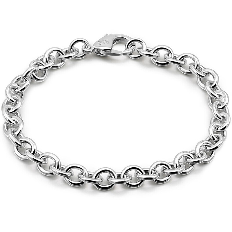 Premium 925 Sterling Silver 8mm Cable Chain Rolo Chain Bracelet 9" Unisex