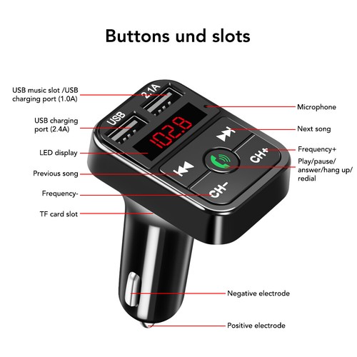 Auto Bluetooth FM Transmitter KFZ mit Dual USB Ladegerät für Handy Radio Adapter - Bild 4 von 12