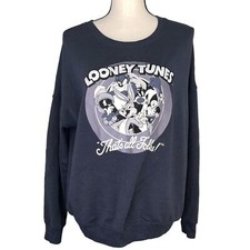 Looney Tunes Graphic Sweatshirt Gray Medium Cozy Soft Bugs Bunny Sylvester