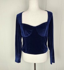 Abercrombie  Fitch Velvet Cropped Corset Top Size L Navy Blue Long-Sleeve New