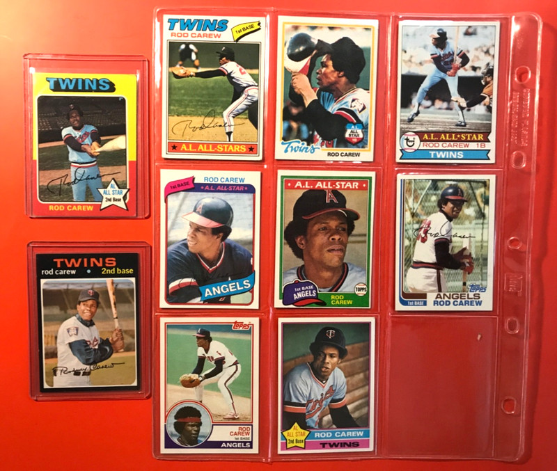 Topps Baseball Card Lot: 10 Vintage Cards Rod Carew - All in Plastic Covers!