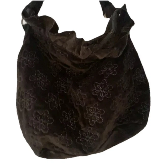 Antiguo Monedero Azul Marino Y2K Terciopelo Negro, Terciopelo Con Costuras Bordadas Azules Foto 2 de 4