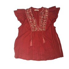 Ulla Johnson Embroidered Flutter Sleeve Top/Dress Sz 2 Gold Sequin Tassel boho