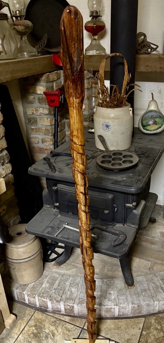 59” Hiking Staff Hand Carved Walking Stick Alabama Juniper Or